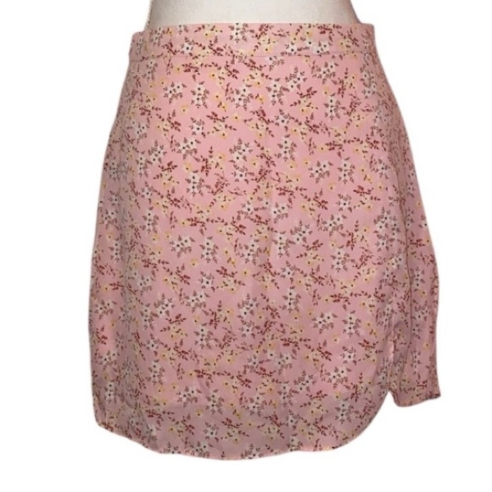 LOLA GRACE Floral Ditsy Print Mini Skirt Side Zip PNK- RED & WHT Flowers SZ MED